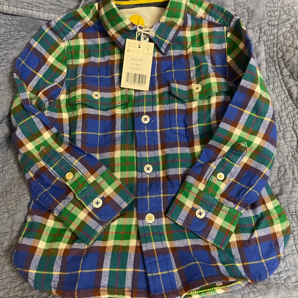 Boden Kids Colorful Plaid Button-Down Shirt 2T-3T NWT